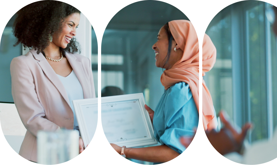 Woman receiving certificate and acknowledgement