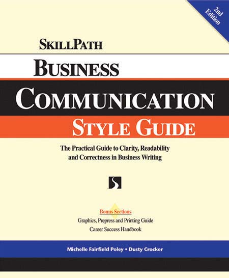 Image of a book cover with the title Business Communication Style Guide. The cover is tan, black, red and blue.