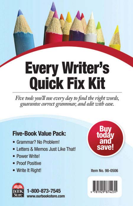 Image of a book cover with the title Every Writer's Quick Fix Kit. There are images of colored pencils at the top of the cover.