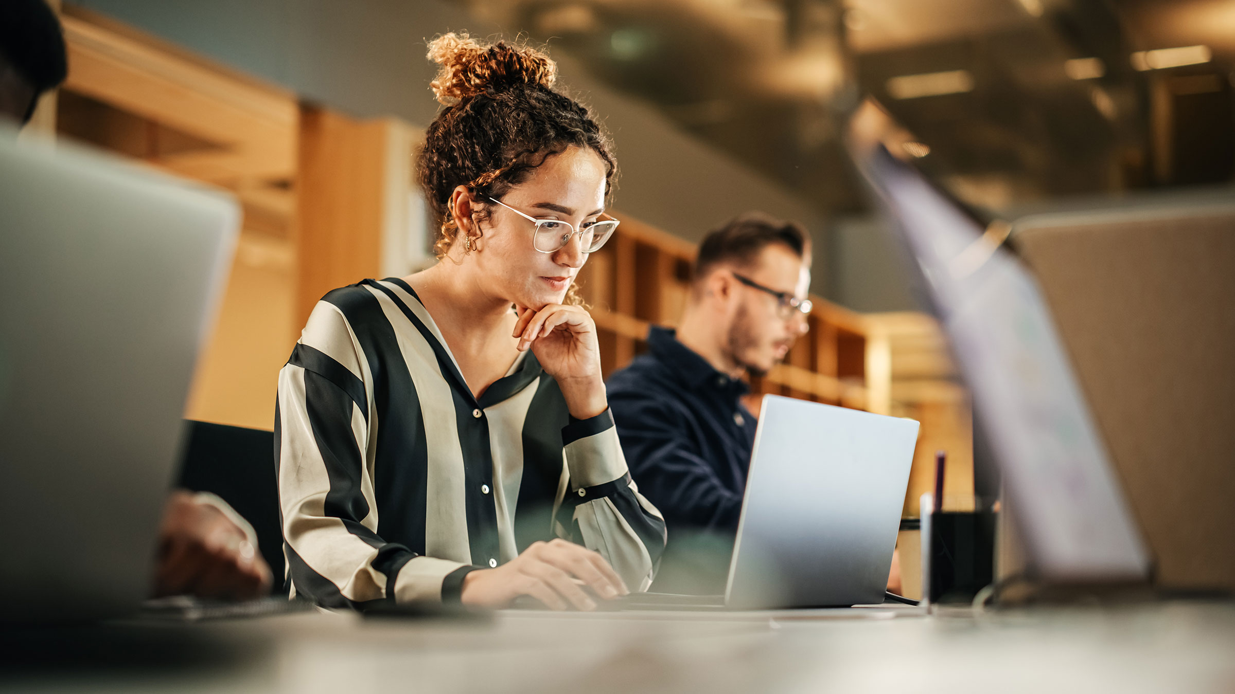 Human Resources woman concentrating while working online
