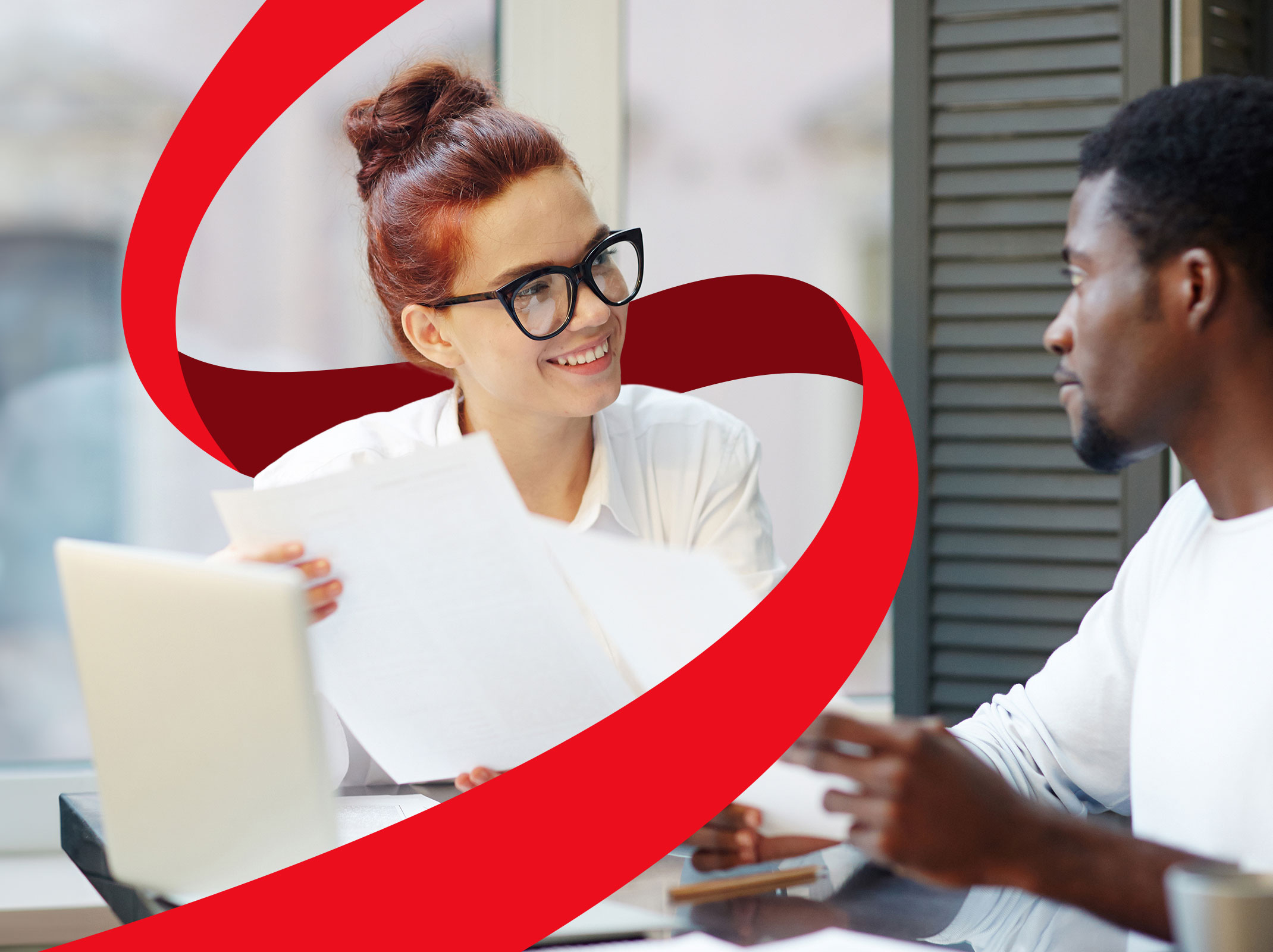 Business professional persuasively pitching a new idea