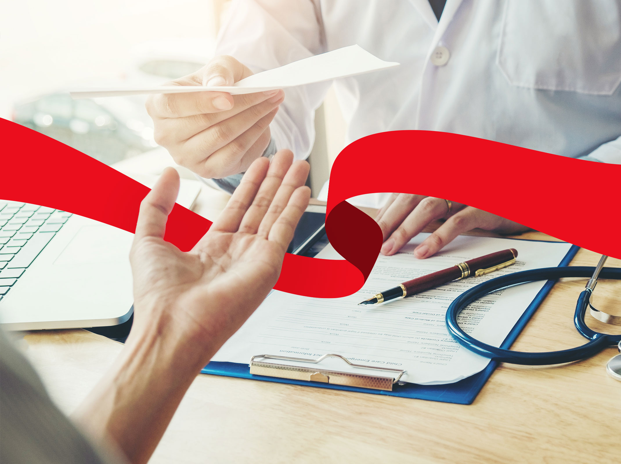 Doctor handing a medical leave form to a patient