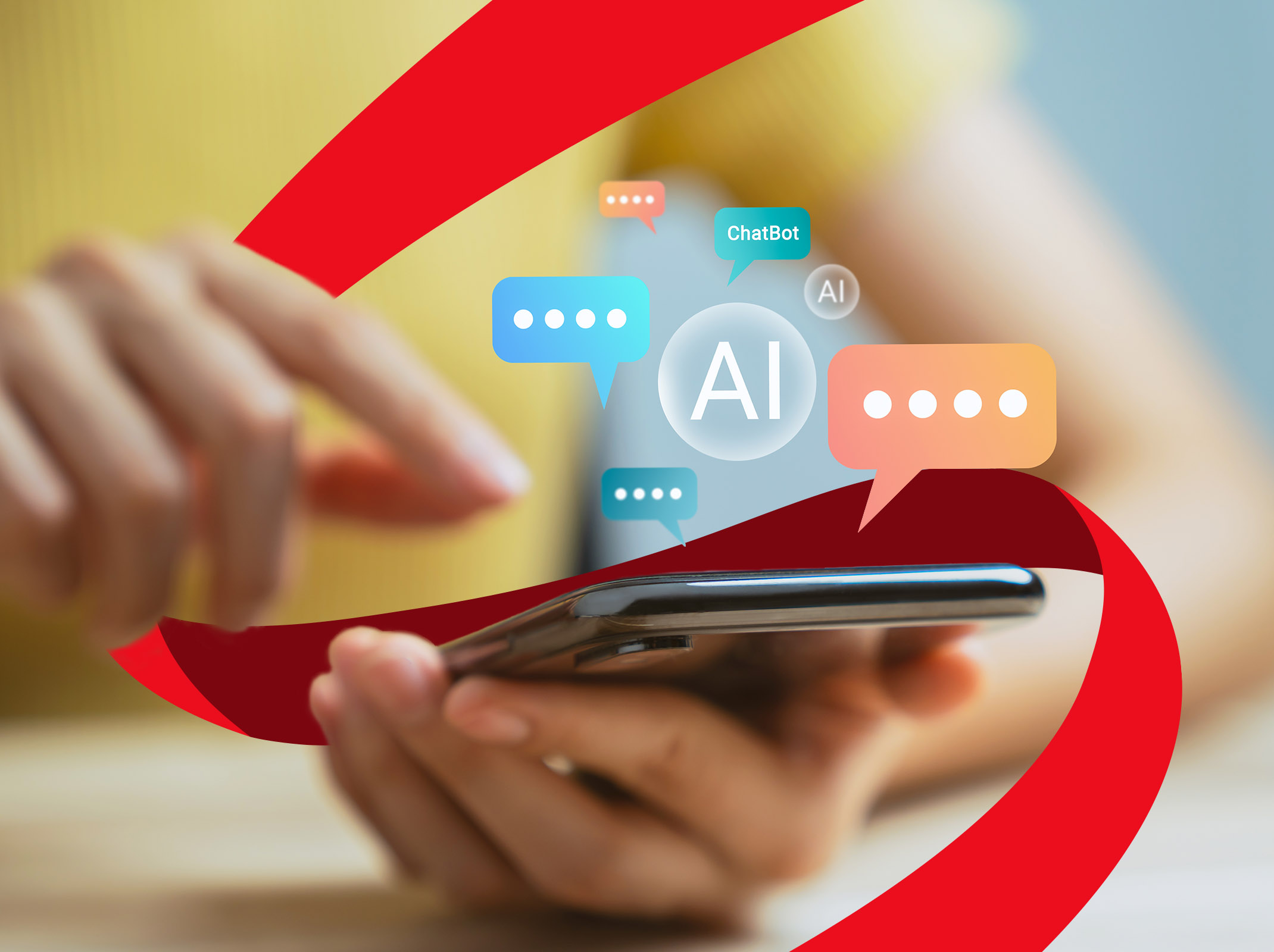 Person using a smartphone with AI chat bubbles representing ChatGPT conversations.