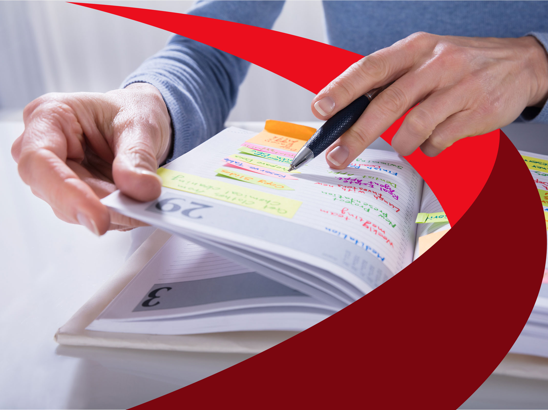 Business person managing a calendar of multiple tasks and projects